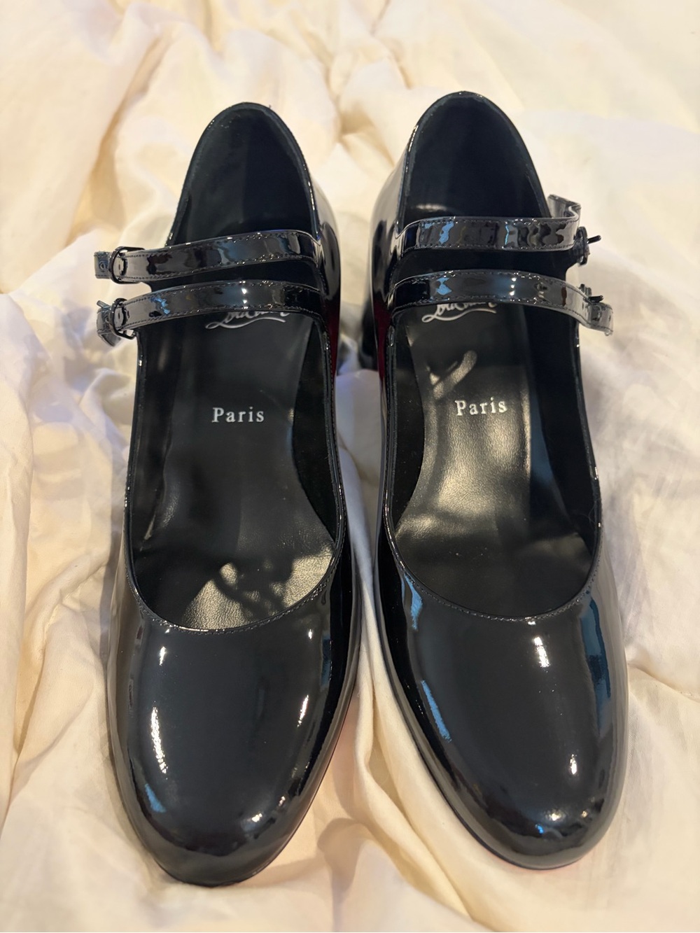 Christian Louboutin Black Patent Double-Strap Mary Jane Heels BRAND NEW!